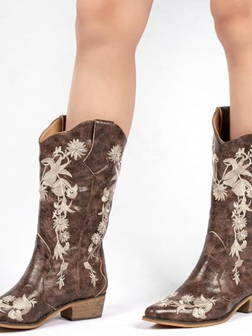NEW!!  STERLING RIVER Womens Brown Embroidered Pull On Cowboy Boots Sz 9M